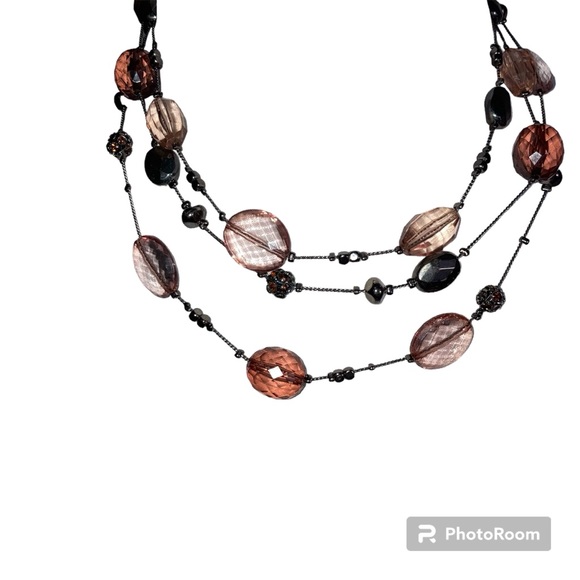 Three Strand Antique Black Chain and Amber Stone Necklace - Picture 4 of 7